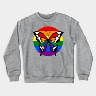 Button Rainbow Flag Stripes Butterfly Silhouette Crewneck Sweatshirt